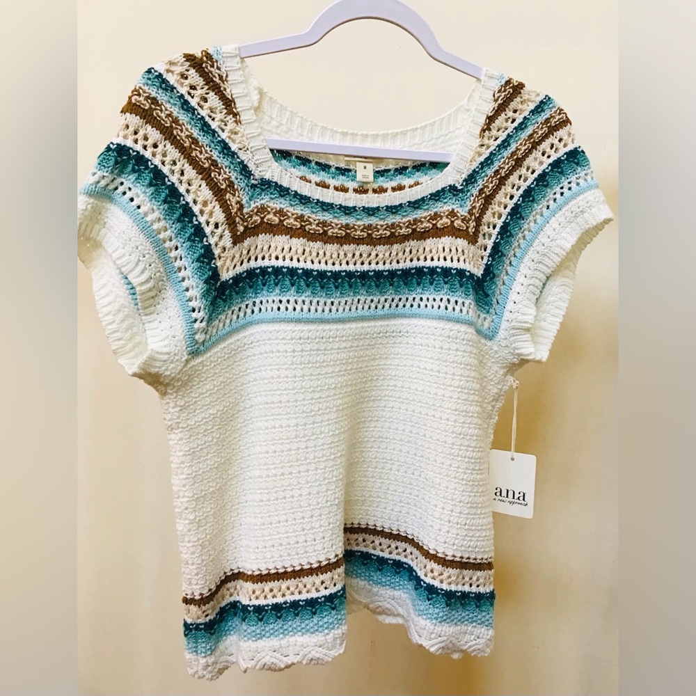 a.n.a Women's Striped Knit Top - White, Brown, Blue